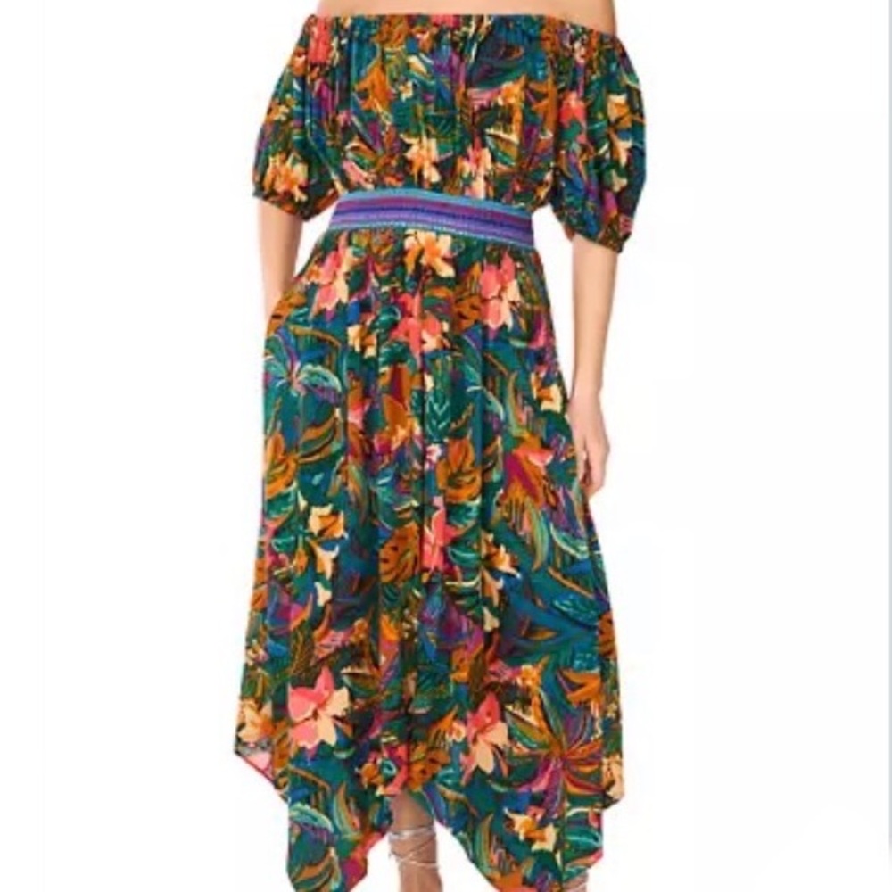 Vince Camuto Off the Shoulder Tropical Floral Smock Waist Maxi Dress-Small, NWT